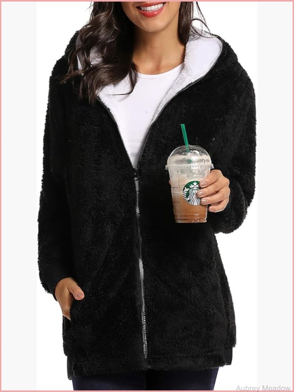 Oversized Fleece Zip Up Hooded Coat, Plus Size Winter Sherpa Jacket